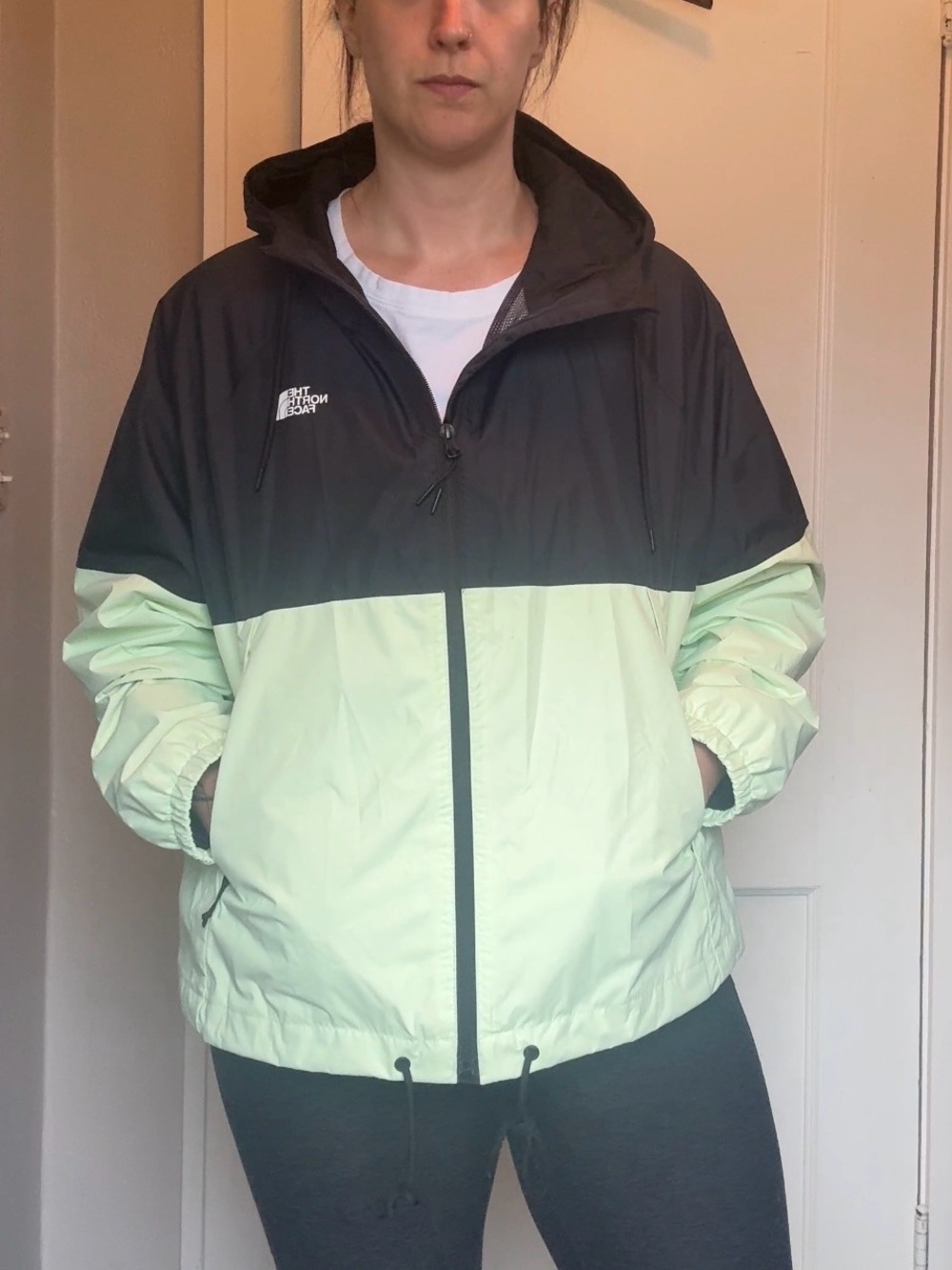 North Face XXL Women’s Black and Mint Two-Tone Rain Jacket